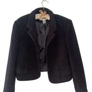 Fleece Cropped Teddy Lined Blazer Jacket Black by Express Tailleur size L